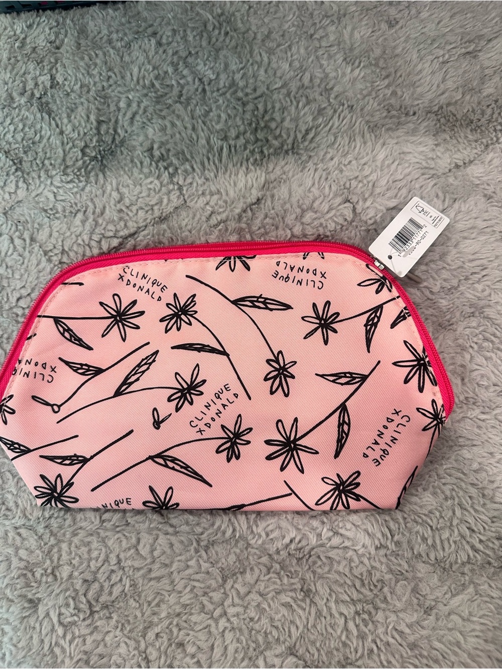 Clinique Pink Floral Zip Makeup Pouch with Hot Pink Trim